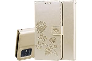 HAOYE Funda para Samsung Galaxy Note 10 Lite/A81 Funda, Suave PU Cuero Flip Carcasa Case Cover, Cubierta Magnética en Relieve de la Rosa, Billetera con Soporte/Tapa Tarjetas. Oro