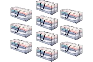 VENO Pack de 10 Bolsas de Mudanza, Almacenamiento Extra Grande con Correas de Mochila, Cremalleras y Asas Resistentes, Bolsas de Lavandería para Guardar Ropa y Embalar (Transparente,Pack de 10)