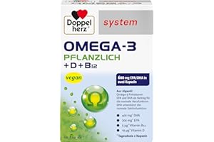 ‎DOPPELHERZ Doppelherz system OMEGA-3 PFLANZLICH – Algenöl – Vitamin D als Beitrag für die normale Funktion des Immunsystems – 120 Kapseln