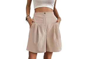 Belriviere Women Summer Bermuda Shorts Loose Pants Wide Leg Casual High Waisted Fashion Trendy Trousers with Pockets
