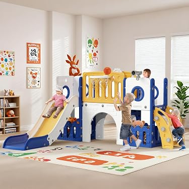 Tobogán De Escalada 7 En 1 Para Niños, Columpio Con Canasta De Baloncesto, Escalera, Espacio De Almacenamiento Tobogan De Jardin Para Interiores Y Exteriores Tobogan Doble 87745733 Tobogán De Escalada 7 En 1 Para Niños, Columpio Con Canasta De Baloncesto, Escalera, Espacio De Almacenamiento Tobogan De Jardin Para Interiores Y Exteriores Tobogan Doble 87745733