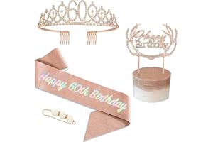 POPOYU 60th Birthday Tiara and Sash,Rose Gold 60th Birthday Crown,Birthday Queen Sash,Sweet 60 Birthday& Sash for for Her Women Birthdays Accessories Gifts Party Costume Decoration