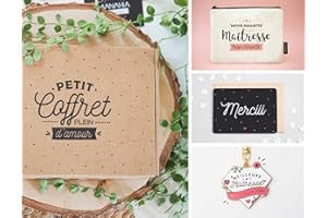 Manahia Coffret Cadeau Maîtresse C2 - Pochette, Porte-clés et Carte pour Maîtresse - Cadeau Fin d'Année - Cadeau Ecole, Noël, Anniversaire Maîtresse - Maîtresse - Cadeau Femme - Ecole