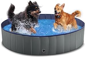 Bamda Dog Paddling Pool- Upgraded 6mm PP Board- Non-Slip, Thickened Bottom Foldable Swimming Pools, More Durable Paddling Pool for Dogs（120X30 Grey）