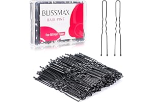 BLISSMAX 100 Pcs U-Shaped Black Hair Bun Pins, 6cm Hair Pins, Strong Hold Bun Clips Long Hair Grips for All Hair Types - Hairdressing Salon Hair Accessories