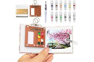 Yamobi Kit tavolozza per pittura ad acquerello in miniatura a 8 griglie, mini scatole da pittura ad acquerello, portatili, per acquerello, tavolozza di legno