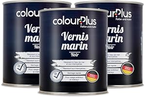 COLOURPLUS FARBE UND MEHR ColourPlus Vernis Marin 3 x 750 ml - Noir - Vernis bois extérieur brillant, résistant à l'eau et intempéries | Pour bateaux, fenêtres, meubles et jardin | Résistant aux UV