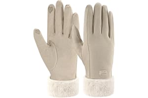 ZASFOU Damskie zimowe ciepłe rękawiczki do ekranów dotykowych z podszewką z polaru, beżowy, jeden rozmiar