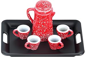 PINYENR Puppenhaus Zubehör, Miniatur Vintage Porzellan Kaffee Teeservice Geschirr 1/12 Wichtel Zubehör Puppenhaus Weihnachten 6 Set