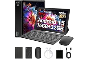 Laptok Android 15 Tablette 10 Pouces avec 32 Go ROM+1 to TF, 5000 mAh, WiFi 6, Bluetooth 5.4, Tablette Tactile avec étuis de Protection pour Souris, Clavier et Casque (Noir)