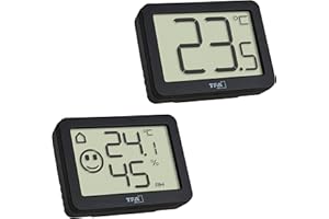 TFA Dostmann 1x Mini Thermometer & 1x Thermo-Hygrometer Set, 95.2020.01, Luftfeuchtigkeitsmesser mit präzisem Raumthermometer, mit Smiley-Anzeige, ideal für Zuhause, Büro, Schlafzimmer, schwarz