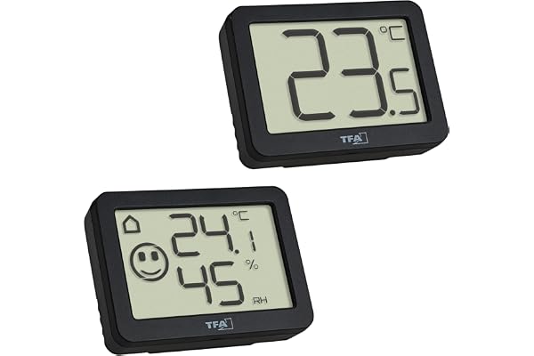 TFA Dostmann Mini Thermomètre & Thermo-Hygromètre Set (2 pièces), 95.2020.01, Hygromètre avec thermomètre d'ambiance précis, idéal pour la maison, le bureau, la chambre à coucher, noir