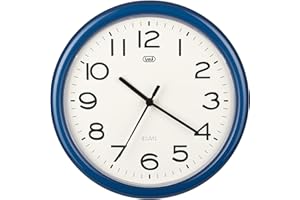 Trevi OM 3301 Orologio da Parete Silenzioso 24cm, Movimento Continuo SWEEP Senza Tic-Tac, Design Moderno e Minimalista, Ideale per Casa e Ufficio, Funzionamento con Batteria AA, Blu