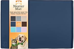 Neater Pet Brands Neater Mat Tapis de gamelle en Silicone imperméable pour protéger Les sols de la Nourriture et de l'eau (61 x 40,6 cm Silicone, Bleu Fonce)