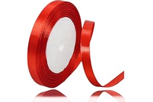 ALOHOVME Ruban Satin Rouge 10mm, 23 mètres Rubans de Tissu Couture Ruban Cadeau pour Décoration de Mariage, Emballage cadeau, Bouquet de fleurs, Artisanat DIY, Décoration gâteau d'anniversaire et Noël