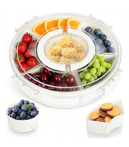 Hejo Snack Spinner, Runde Snackbox Kinder, Rotierender Snack Organizer mit Deckel, Tragbare Snackteller mit Fächern, Snackbehälter für Outdoor, Familien, Party (Grün Hejo Snack Spinner, Runde Snackbox Kinder, Rotierender Snack Organizer mit Deckel, Tragbare Snackteller mit Fächern, Snackbehälter für Outdoor, Familien, Party (Grün