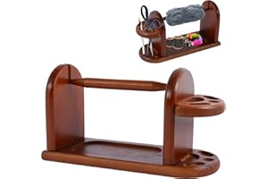 Fyeme Dérouleur de laine en bois - Support de pelote de laine rotatif - Base stable - Roulement à billes - Cadeau de crochet avec étagère de rangement avec tournevis et vis (C)