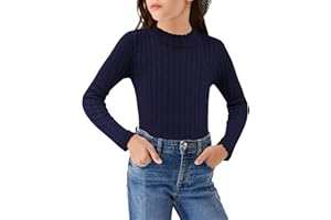 Arshiner Niñas Camiseta de Manga Larga Térmica Niño Medio Cuello Alto Camiseta Elegante Suéter Cuello Redondo Casual Otoño Invierno Manga Larga para Niñas 5-13 años