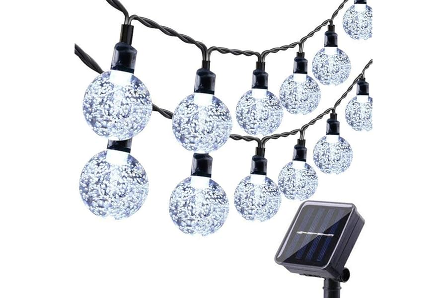 Moxled Solar Garden Lights Outdoor, 36ft 60 LED Solar String Lights Waterproof, Solar Powered Crystal Ball Indoor/Outdoor Fairy Lights Decorative for Garden, Patio, Yard, Festival, Parties (White)