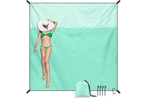 SKYREH Beach Blanket Sandproof Waterproof, Extra Large 210x200 cm Beach Blanket, Lightweight Soft Comfortable Durable Material Beach Mat for Travel Camping Hiking, Green