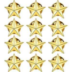 Star Badges with Pin, 12PCS Gold Five-Pointed Star Lapel Pins for Clothes, Bags and Hats, Independence Day Badges for Students, Men and Fashion Enthusiasts