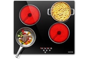 NOXTON Glaskeramikkochfeld 4 Platten, 60cm Einbaukochfeld 9 Heizstufen mit Touch-Steuerung, Herdplatte 4 Kochfelder mit Timer & Kindersicherung, 6000W, 220-240V
