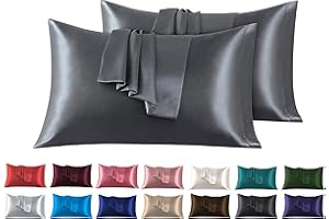 FARFALLAROSSA Funda de Almohada Satén 45 x 70 cm, Paquete de 2 Fundas de Almohadas Saten Pelo Rizado Súper Suaves, Fundas con Cierre de sobre, Protege Cabello y Piel, Gris Oscuro