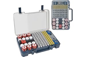 Xuerdon Battery Organizer Storage Case with Tester Checker. Batteries Holder Box Container for 120+ AA AAA 9V C D Lithium CR2025 CR1632 CR2032 Coin Cell Battery with Wall-Mounted Design -Blue