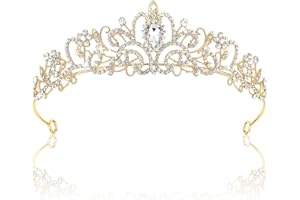 Gjinxi Tiara Crown for Women Girls, Gold Princess Crown Tiaras for Women, Elegant Rhinestone Headband Crystal Royal Queen Bridal Hair Accessories for Birthday Wedding Costume Party