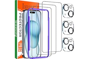 IMBZBK für iPhone 15 für Panzerglas, mit Kameraschutz, 9H+ Härte Schutzfolie, Militärstandard Schutz, [Full Screen] Glas Folie, Anti-Fingerabdruck, Anti-Kratzer, mit Installationshilfe, 3+3 Stück
