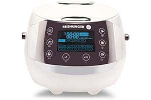 Reishunger Cyfrowy ryżowar i parowar w kolorze biały - Funkcja utrzymywania ciepła, minutnik & garnek premium - multicooker w zestawie z łyżką do ryżu i miarką, 12 programów, technologia 7-fazowa, do 8 osób