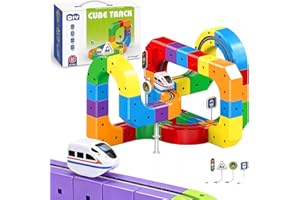 YIZEMAY 51pcs Clickrail Electric Train Set, Magic Rail Cube Train Set for Kids 3 4 5+ Years Old Boys Girls, 3D Embedded Layouts Train Track Set Electric Remote Trains Toy Christmas Birthday Gifts
