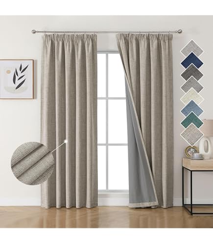 DUALIFE Verdunkelungsvorhänge Leinenoptik – 2 Paneele 127x332 Cm, Salbeigrün, Mit Schlaufen & Stangentasche