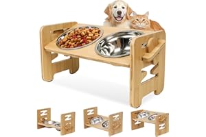 PORFOYO Gamelle Chien Surelevee, Gamelle Surélevée pour Chien Et Chat, Gamelles Surelevee avec 2 Bols en Acier Inoxydable, 6 Hauteurs Ajustables, Gamelle Chat Surélevée pour Chiens Et Chats