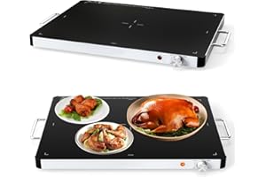 GiantexUK Electric Warming Tray, Large Buffet Tray Food Warmer with Adjustable Temperature & Handles, Tempered Glass Dish Hot Plate Buffet Server for Home Restaurant