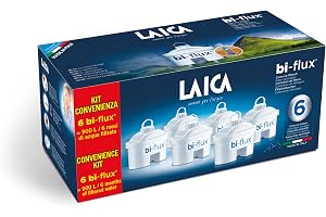 LAICA Bi-Flux vattenfilterpatroner 6-pack (6 månader), bevarar mineralsalter samtidigt som klor och tunga metaller reducerar hårdheten i kranvatten