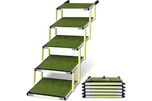 Car dog stair for small & big dogs PRIORPET - Glow in the dark marking - Gentle on the joints foldable car ramp - Suitable for medium cars - Grass Padded Steps - 5 Steps