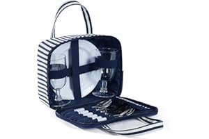 ECHAPPÉE CHAMPÊTRE Picknick-Set für 2 Personen – Tasche mit Melaminteller, Besteck und Bechern, wiederverwendbar, ideal für Camping und Mittagessen im Freien
