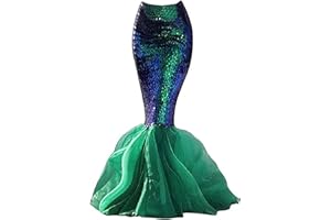 Acrawnni Women's Mermaid Long Tail Costume Sequin Maxi Skirt Cosplay Halloween Costume Dress Adult Role Play Party Costumes