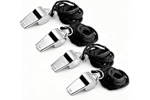 Yoezuo Sifflets, 4Pcs Sifflets de Sport en Acier Inoxydable, Sifflet Sport avec Cordon pour Sports, Basketball, Football, Sauveteur, Randonnée idéal pour Les Entraîneurs, Les Arbitres