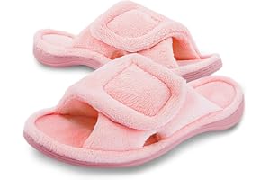 Git-up Chaussons Femme Mousse à Mémoire avec Support de l'arche Ajustable Crochet et Boucle Diabétique Large Bout Ouvert Pantoufles de Maison Extérieur et Intérieur