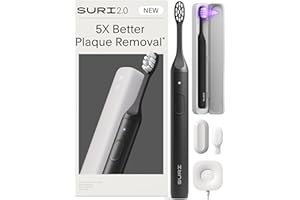 SURI 2.0 New Sonic Electric Toothbrush | Pressure Sensor & UV-Cleaning Travel Case | 1 Month+ Battery | Designed in London | Electric Toothbrush for Adults | Travel Toothbrushes | Tooth Brush | Black