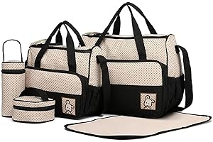 Kmrlofiy Set 5 kits Bolsa de Mama para Bebe Biberon Cambiador de Pañales Bolsa Hospital Maternidad Bolso Bebé para Viaje Carro Carrito Biberón Colchoneta Comida Pañal (Negro)