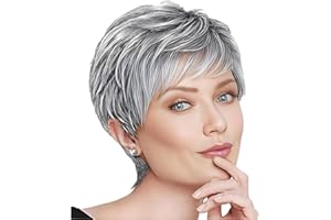BECUS Perché Parrucche Corte Grigie per Donna Parrucche Corte Donna con Frangia Parrucca Ssintetica a Strati Soffice per Parrucche Capelli Veri Corti (Grigio Scuro)