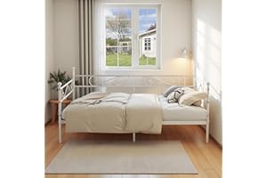 ‎FETINES FetiNes Tagesbett Bettgestell 90x200 cm Bett, Metal Wasserdicht Familienbett Gästebett Metallbett Jugendbett Einzelbett Sofabett für Schlafzimmer Wohnzimmer passend, Weiß