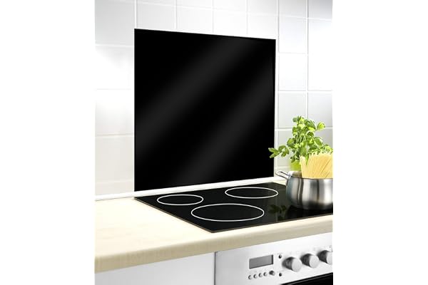 WENKO Fond de hotte Verre, crédence Murs Noir | Hygiènique et résistant aux Chocs | Protège Vos Murs des éclaboussures | Nettoyable | Usage Vertical et Horizontal | 60x70cm | Noir