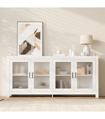 Buffet Moderne Avec Arcs Décoratifs En.casa - 160x30x80 Cm, MDF Blanc, 6 Compartiments Ouverts, Rangement Salon