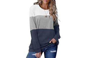 Magritta Women Long Sleeve Jumpers Crew Neck T Shirt Blouse Color Block Pullover Tops
