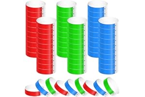 KINBOM 600pcs Neon Wristbands, Waterproof Paper Bracelets Event Wristbands Colorful Wrist Party Bands Armbands for Events Party Festivals Concerts and Fairs (Green, Blue, Red)