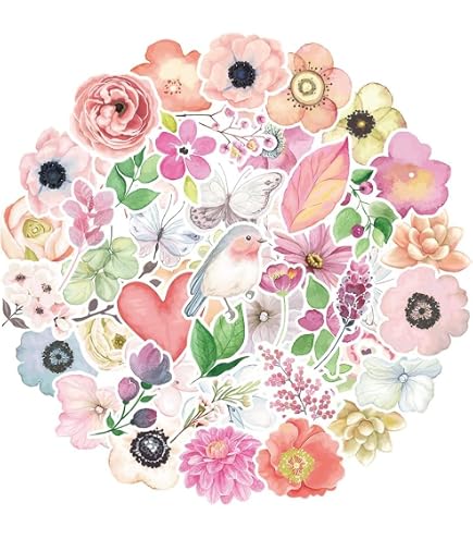 H1vojoxo - 60 Mini Adesivi Floreali Colorati Per Scrapbooking, Bottiglie, Laptop - Decalcomanie In Vinile Autoadesive, Dimensioni 1,5 Cm - 5